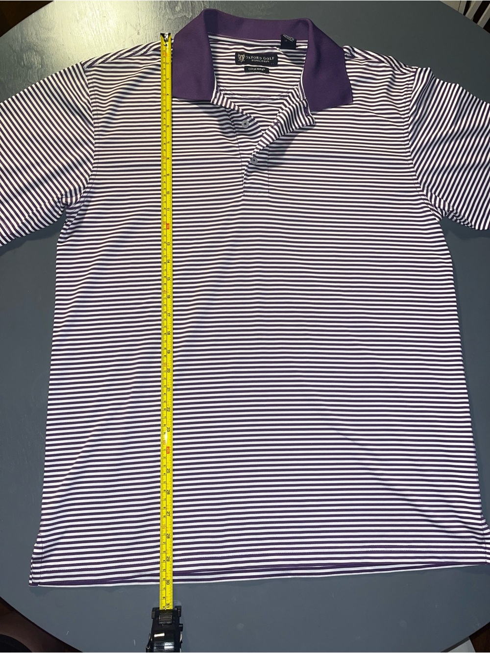 Oxford Golf Striped Performance Polo in Purple and White
